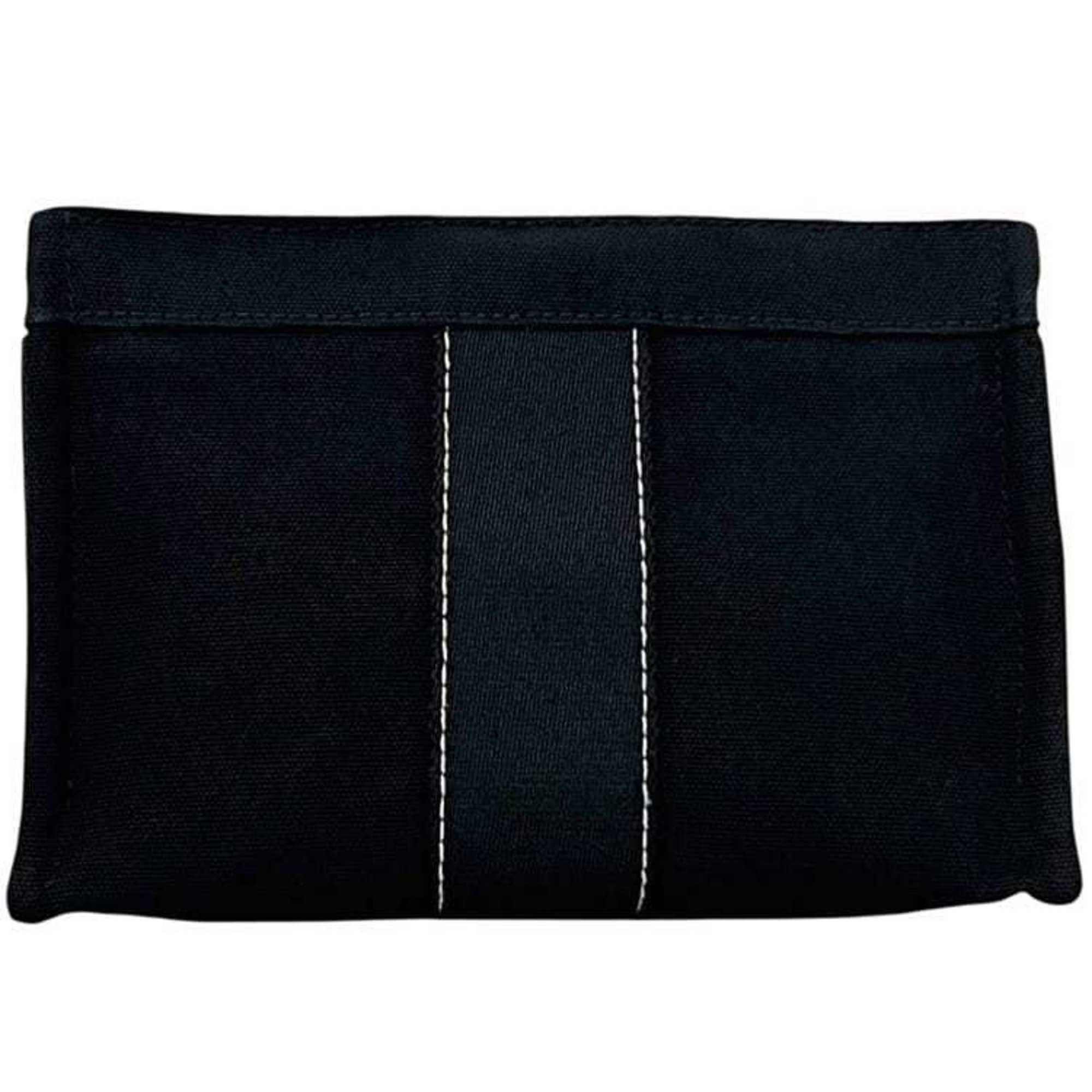 Herms Deauville Pouch Ec-25098, Black, 100% Cotton, Hermes Black Mini Stitch...